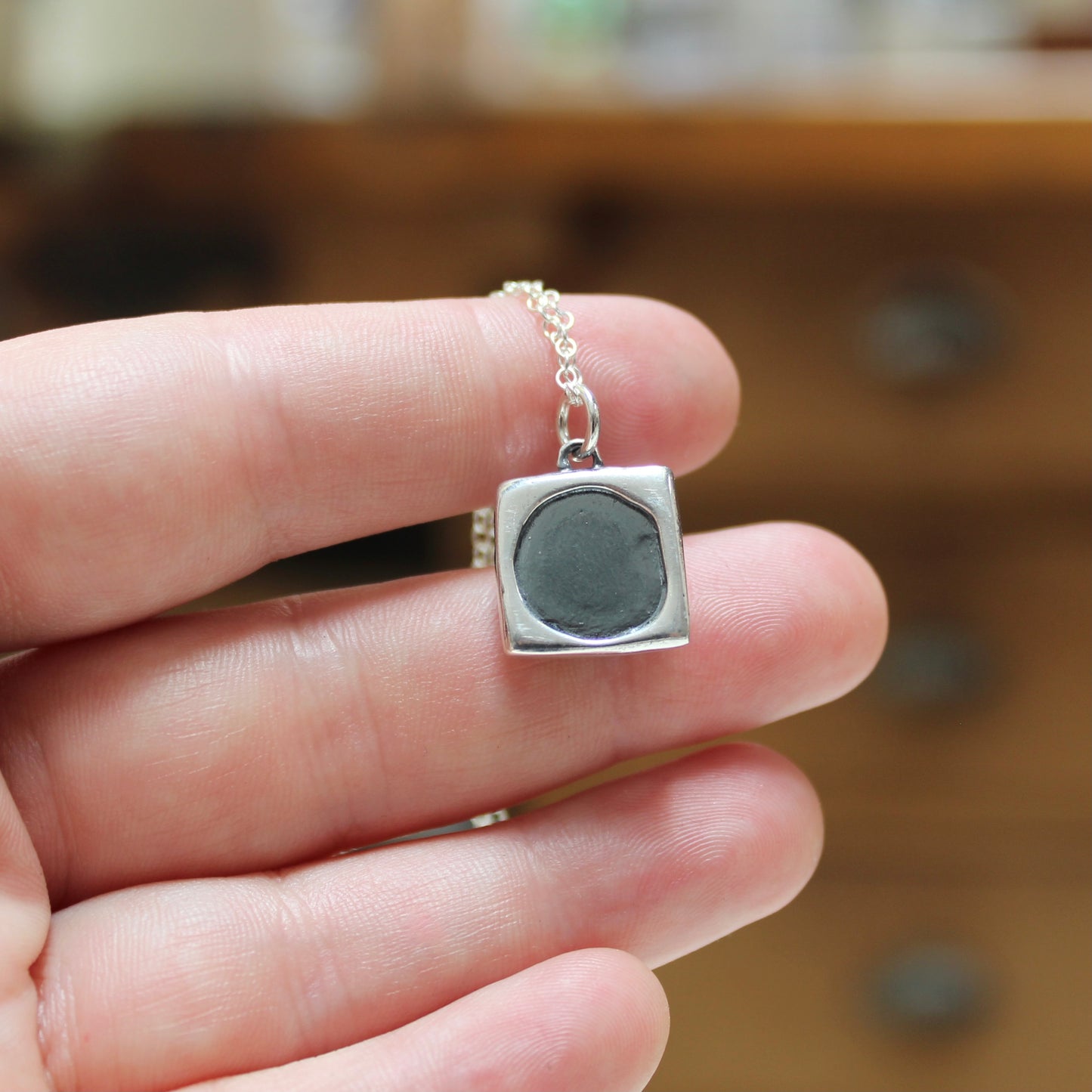 Modern Sterling and Aqua Chalcedony Pendant on Adjustable .925 Chain