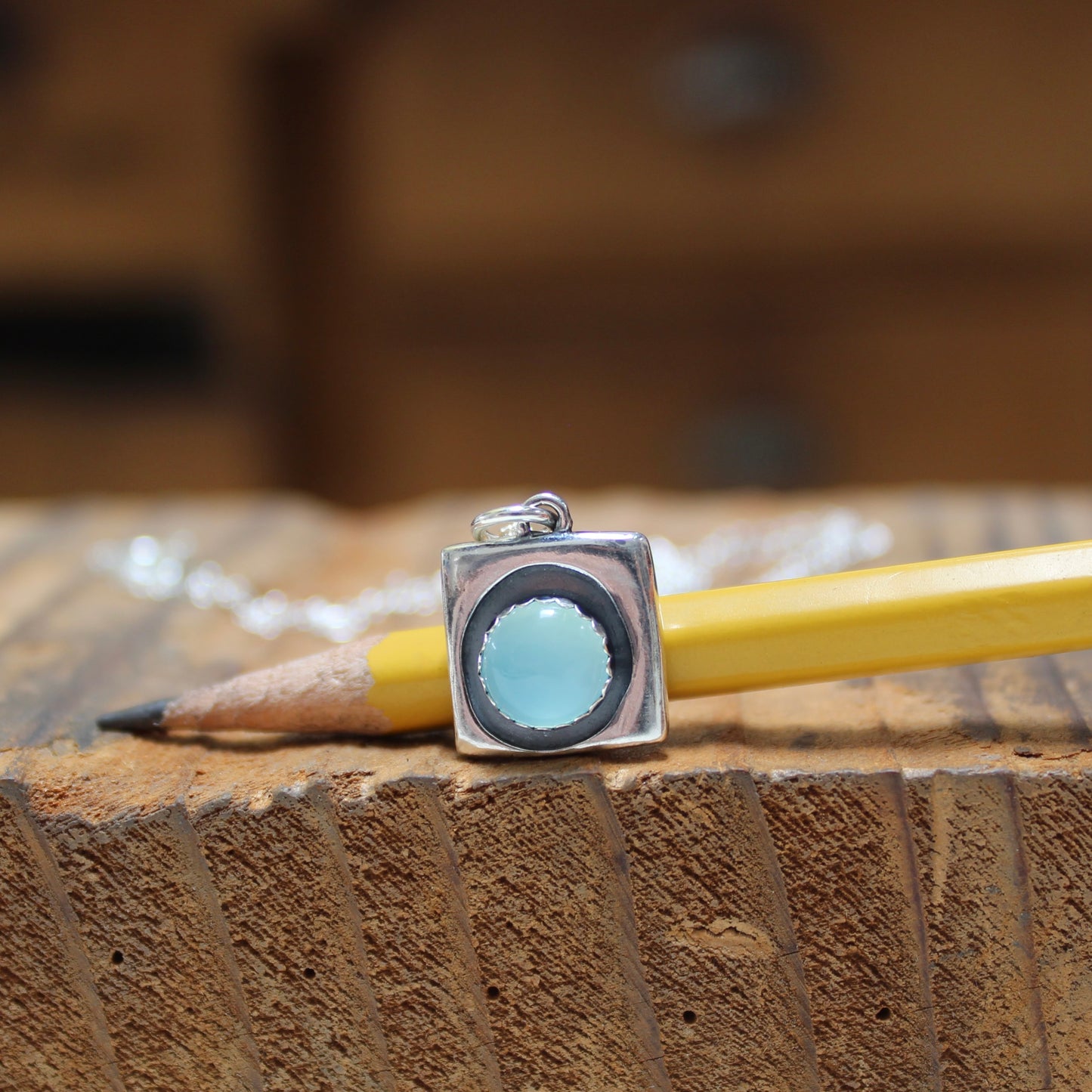 Modern Sterling and Aqua Chalcedony Pendant on Adjustable .925 Chain