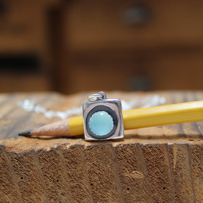 Modern Sterling and Aqua Chalcedony Pendant on Adjustable .925 Chain