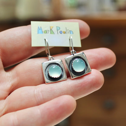 Modern Sterling and Aqua Chalcedony Earrings on .925 Silver Lever-Back Ear Wires
