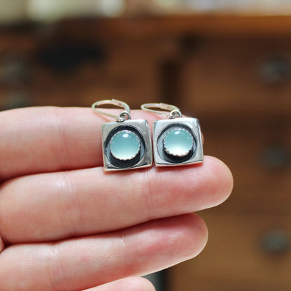 Modern Sterling and Aqua Chalcedony Earrings on .925 Silver Lever-Back Ear Wires