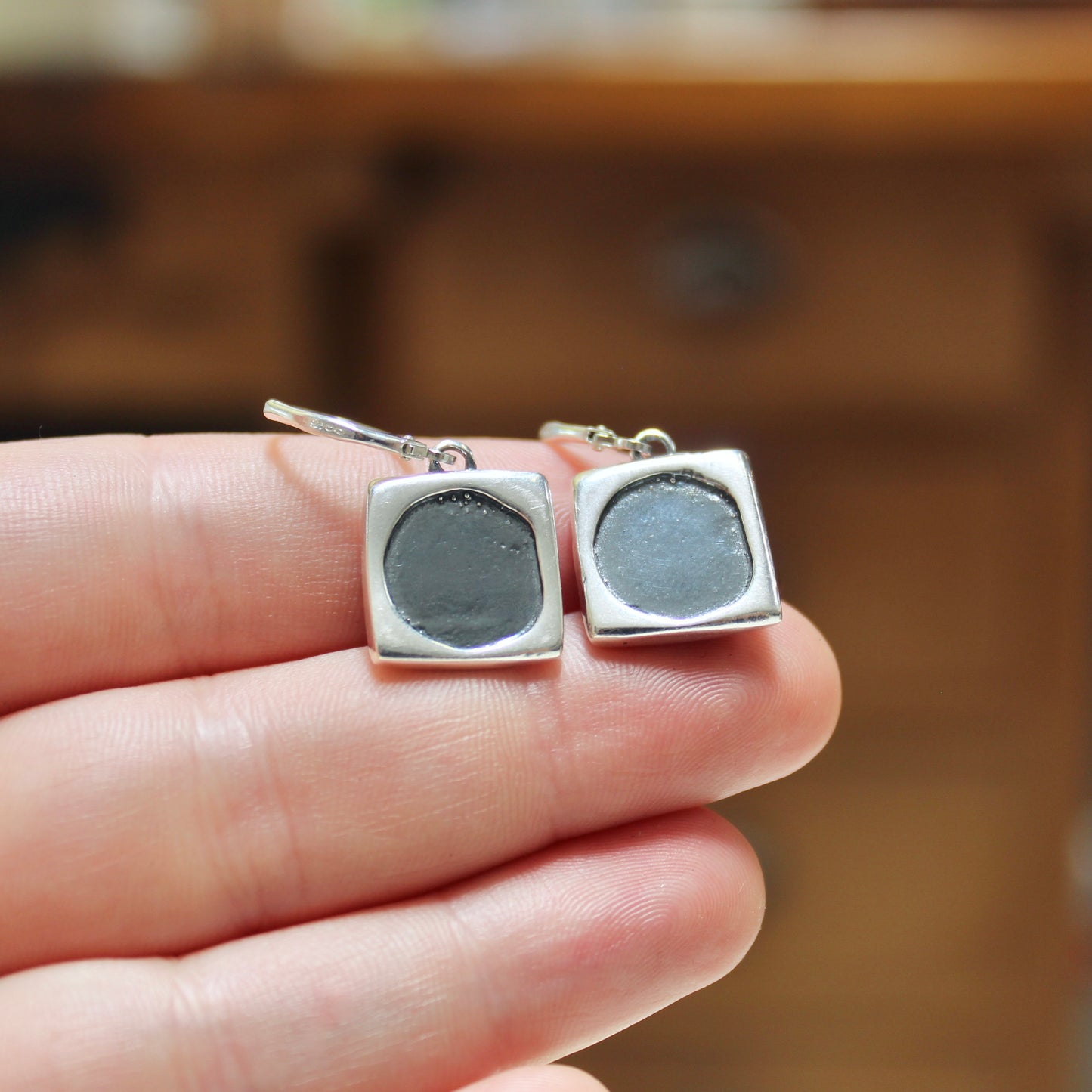 Modern Sterling and Aqua Chalcedony Earrings on .925 Silver Lever-Back Ear Wires