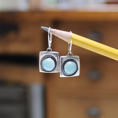 Modern Sterling and Aqua Chalcedony Earrings on .925 Silver Lever-Back Ear Wires