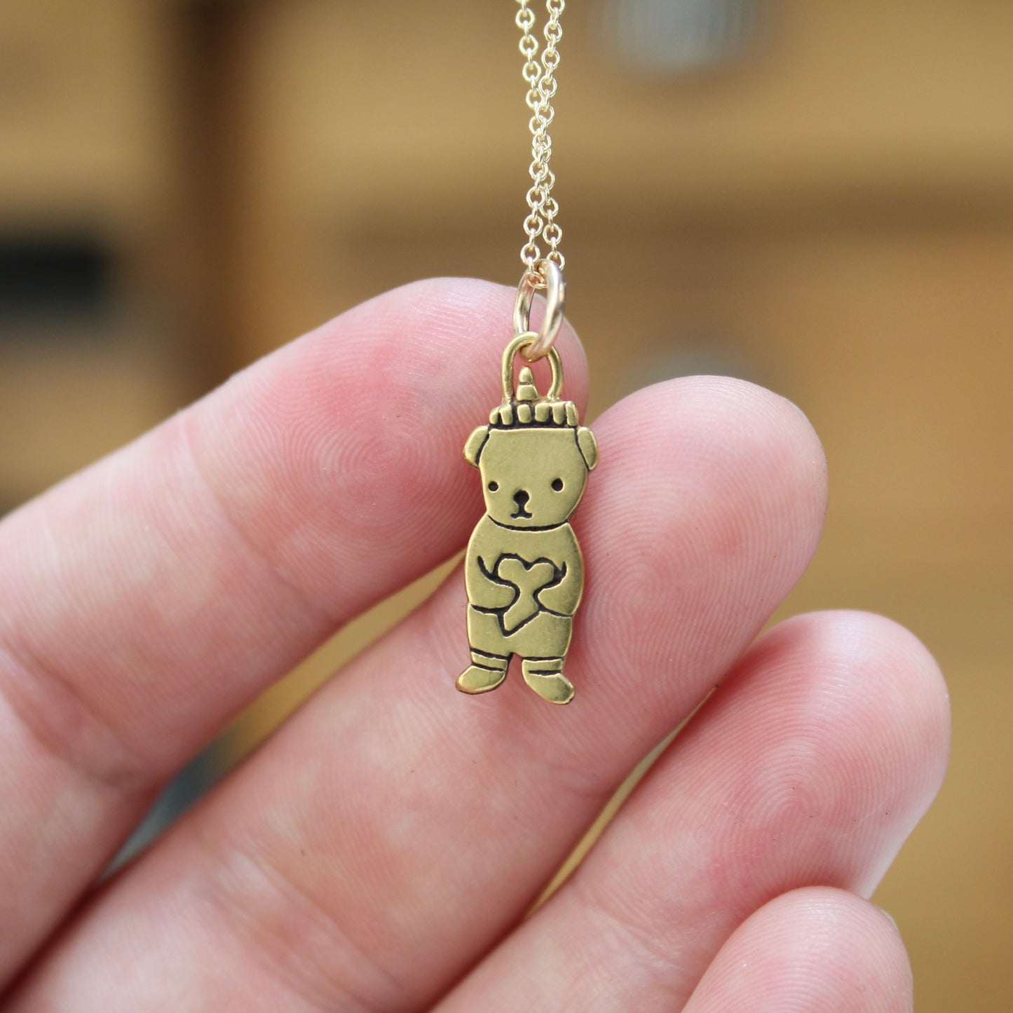 Tiny Gold Honey Bear Charm Necklace