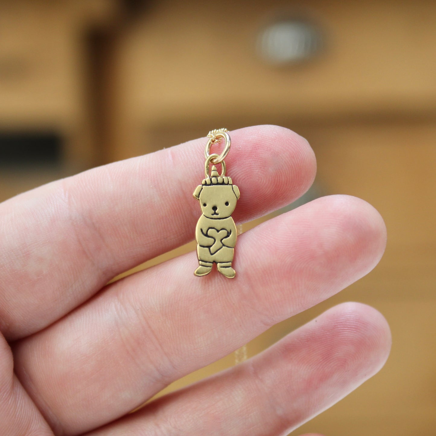 Tiny Gold Honey Bear Charm Necklace