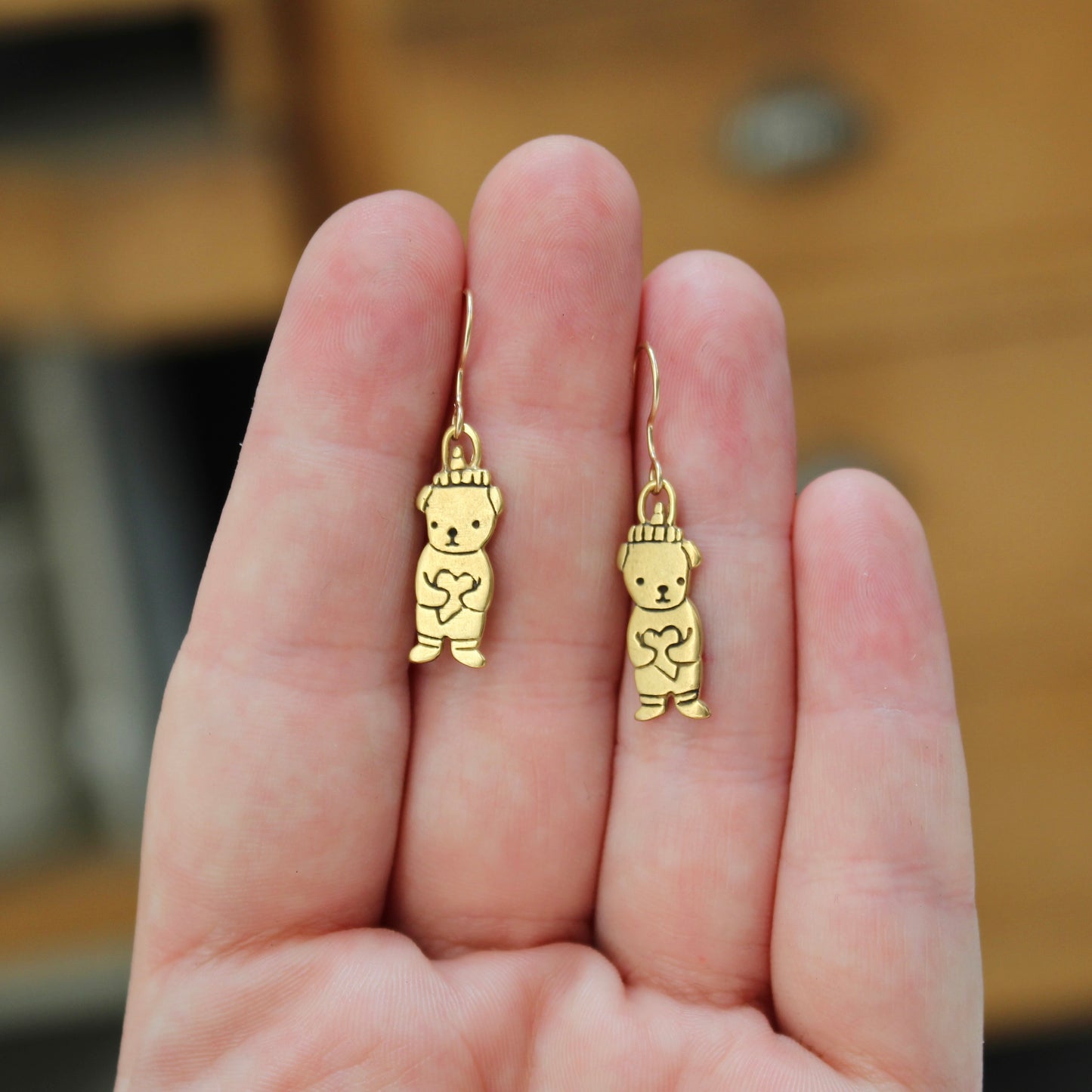 Tiny Gold Honey Bear Charm Earrings