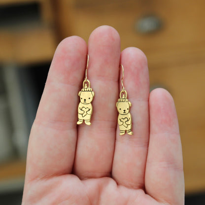 Tiny Gold Honey Bear Charm Earrings