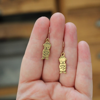 Tiny Gold Honey Bear Charm Earrings