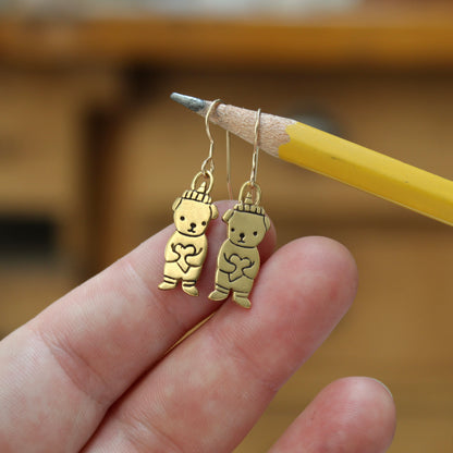 Tiny Gold Honey Bear Charm Earrings
