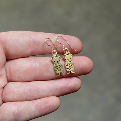Tiny Gold Honey Bear Charm Earrings