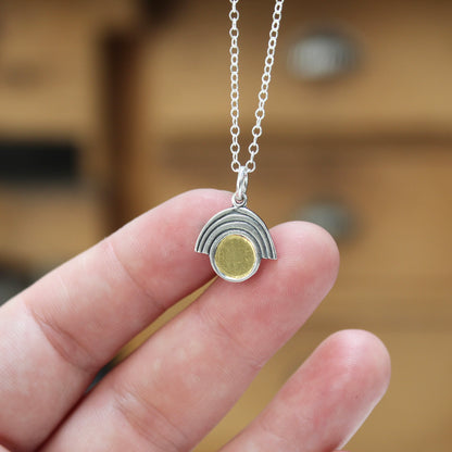 Sterling Silver and 24k Gold Art Deco Style Rainbow Pendant Necklace