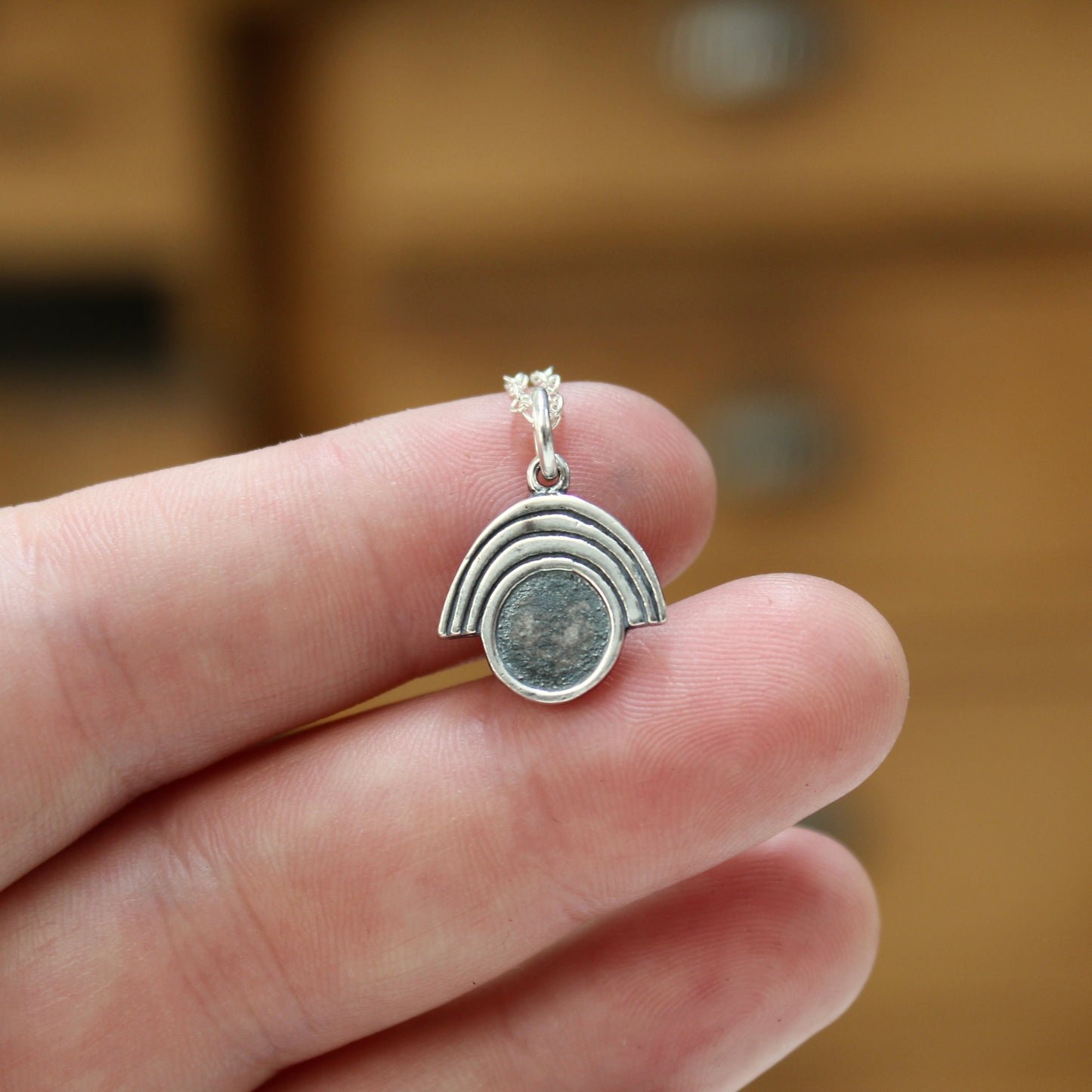 Sterling Silver and 24k Gold Art Deco Style Rainbow Pendant Necklace