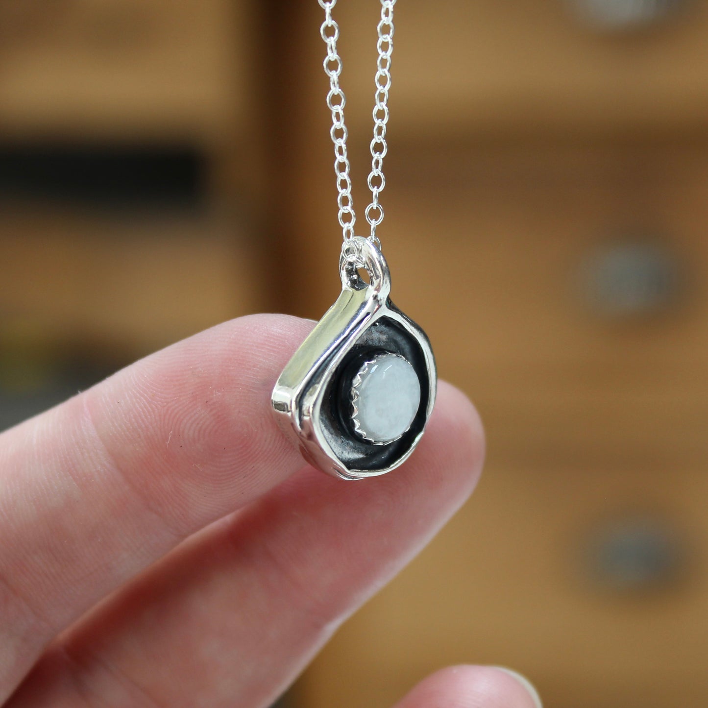 Sterling Silver and Moonstone Organic Shaped Wrap Pendant