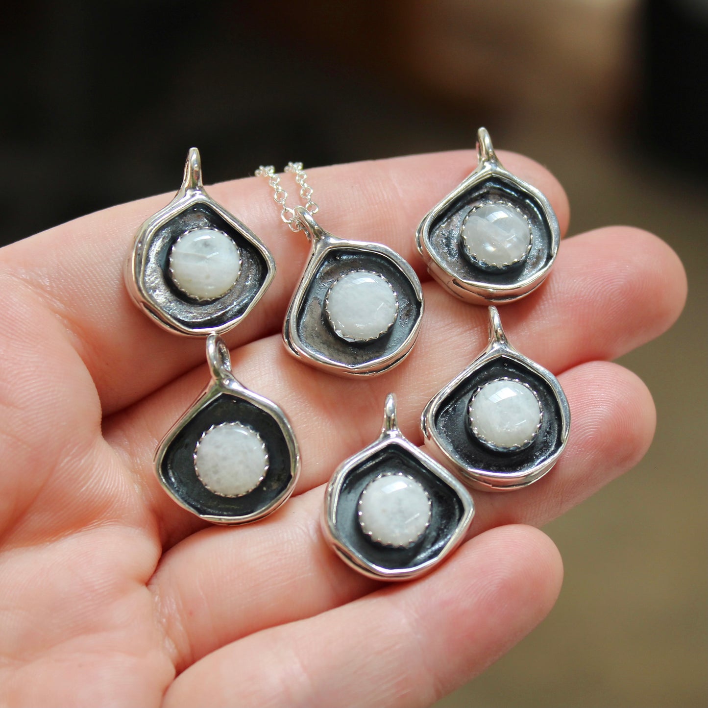 Sterling Silver and Moonstone Organic Shaped Wrap Pendant