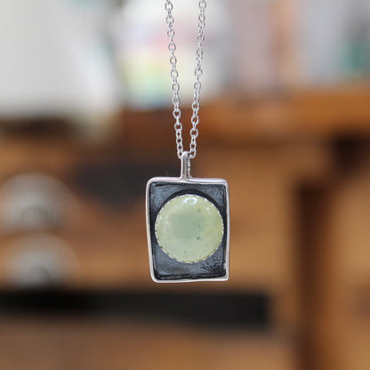Large Prehnite Shadowbox Pendant on Adjustable Chain