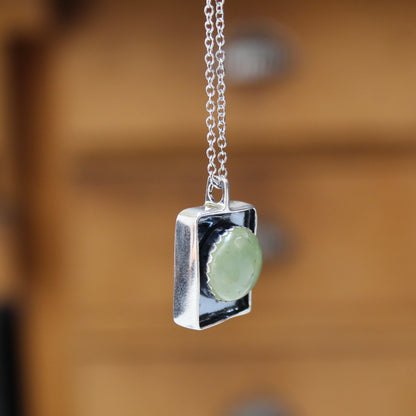 Large Prehnite Shadowbox Pendant on Adjustable Chain
