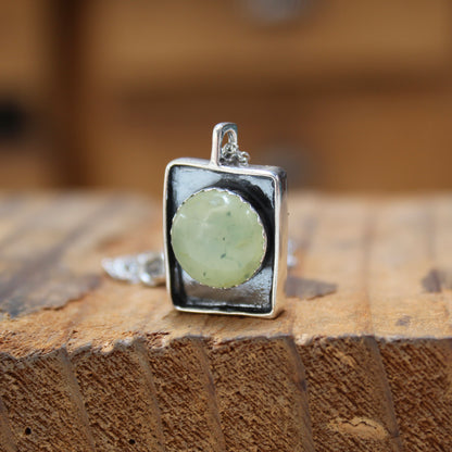 Large Prehnite Shadowbox Pendant on Adjustable Chain