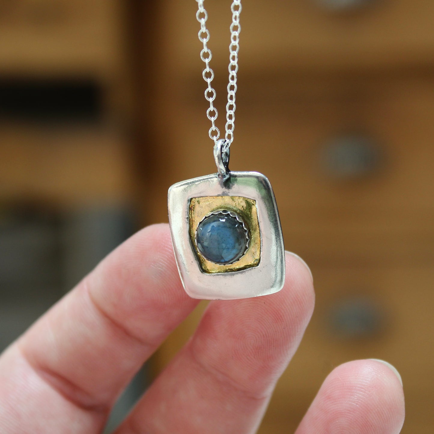 Sterling Silver and 24k Gold Labradorite Necklace on Adjustable Chain