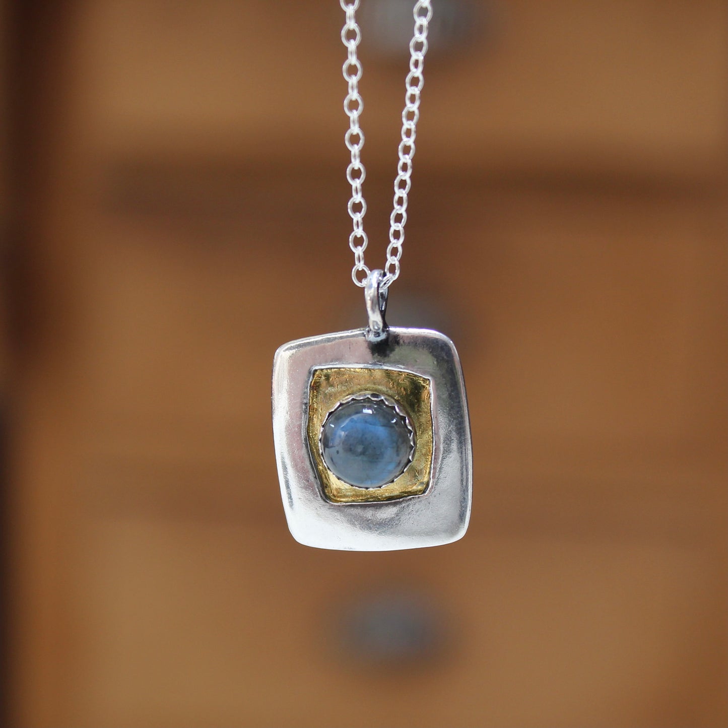 Sterling Silver and 24k Gold Labradorite Necklace on Adjustable Chain
