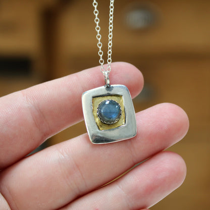 Sterling Silver and 24k Gold Labradorite Necklace on Adjustable Chain