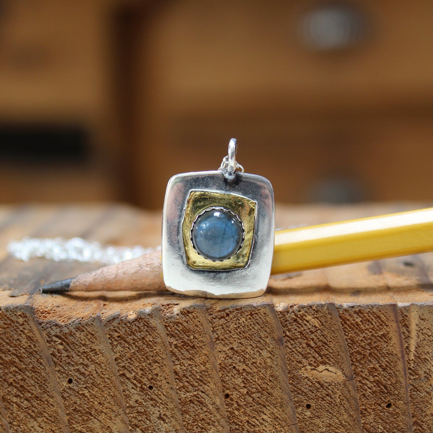 Sterling Silver and 24k Gold Labradorite Necklace on Adjustable Chain