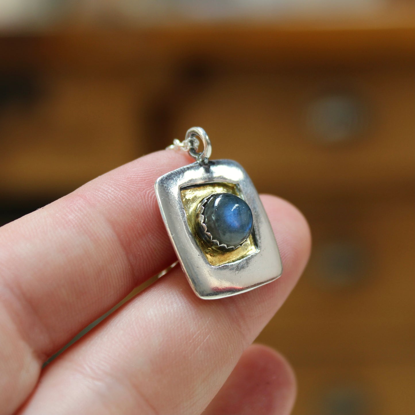 Sterling Silver and 24k Gold Labradorite Necklace on Adjustable Chain