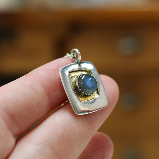 Sterling Silver and 24k Gold Labradorite Necklace on Adjustable Chain