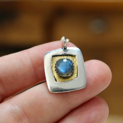 Sterling Silver and 24k Gold Labradorite Necklace on Adjustable Chain