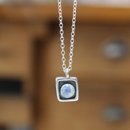 Tiny Rainbow Moonstone Necklace on Adjustable Sterling Chain