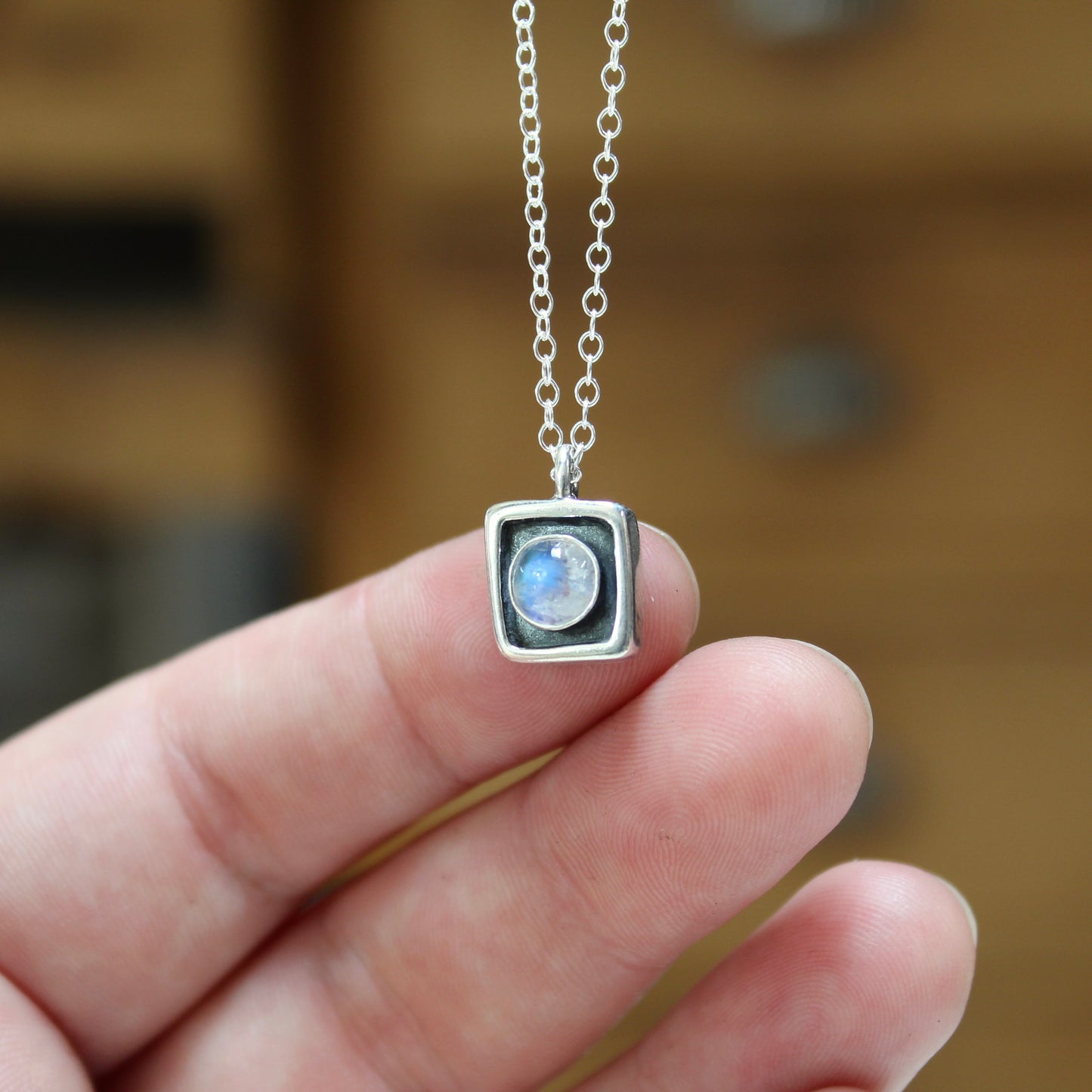 Tiny Rainbow Moonstone Necklace on Adjustable Sterling Chain