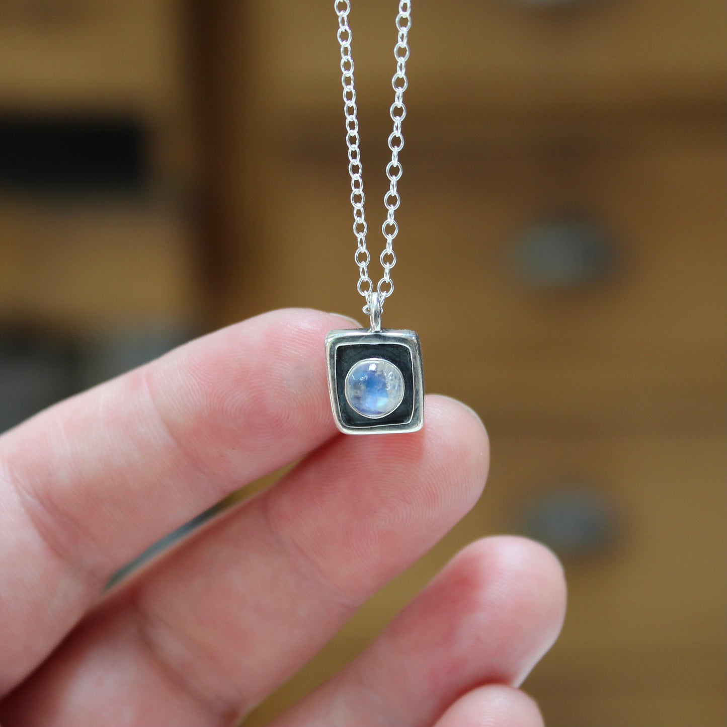 Tiny Rainbow Moonstone Necklace on Adjustable Sterling Chain