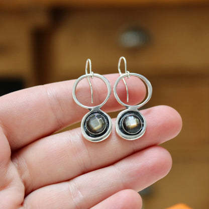 Sterling Silver and Mother of Pearl Dangle Earrings - Mid-Century Modern