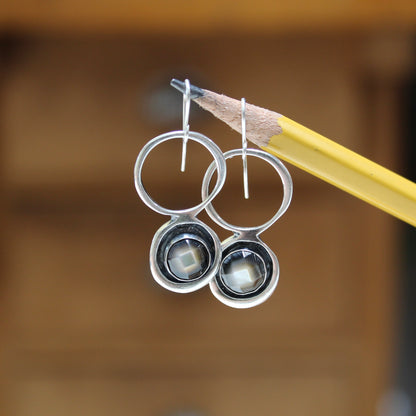 Sterling Silver and Mother of Pearl Dangle Earrings - Mid-Century Modern