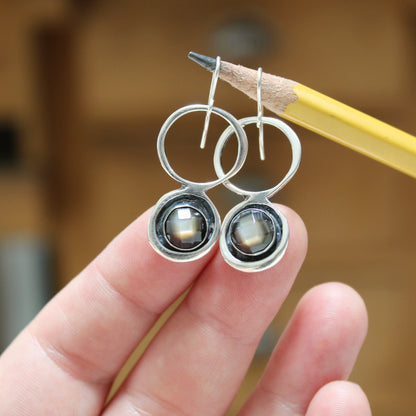 Sterling Silver and Mother of Pearl Dangle Earrings - Mid-Century Modern