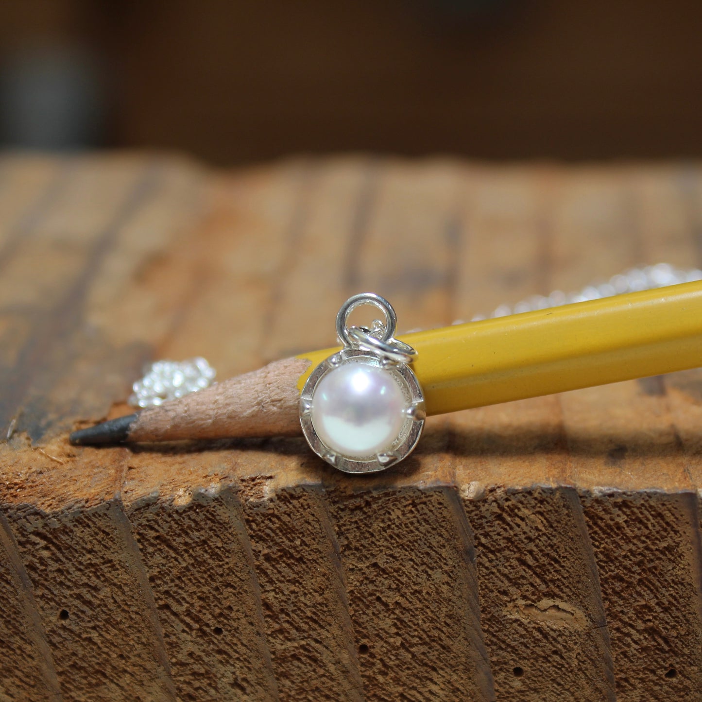 Tiny Pearl Necklace in a Sterling Silver Prong Setting