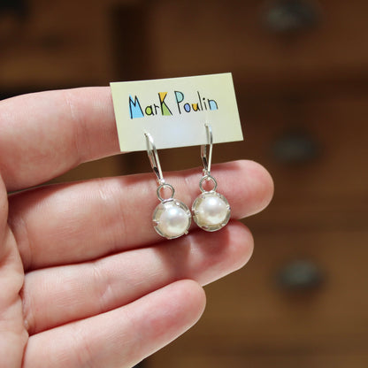 Modern Pearl Earrings - Prong Set Minimalist Pearl Earrings in Sterling Silver