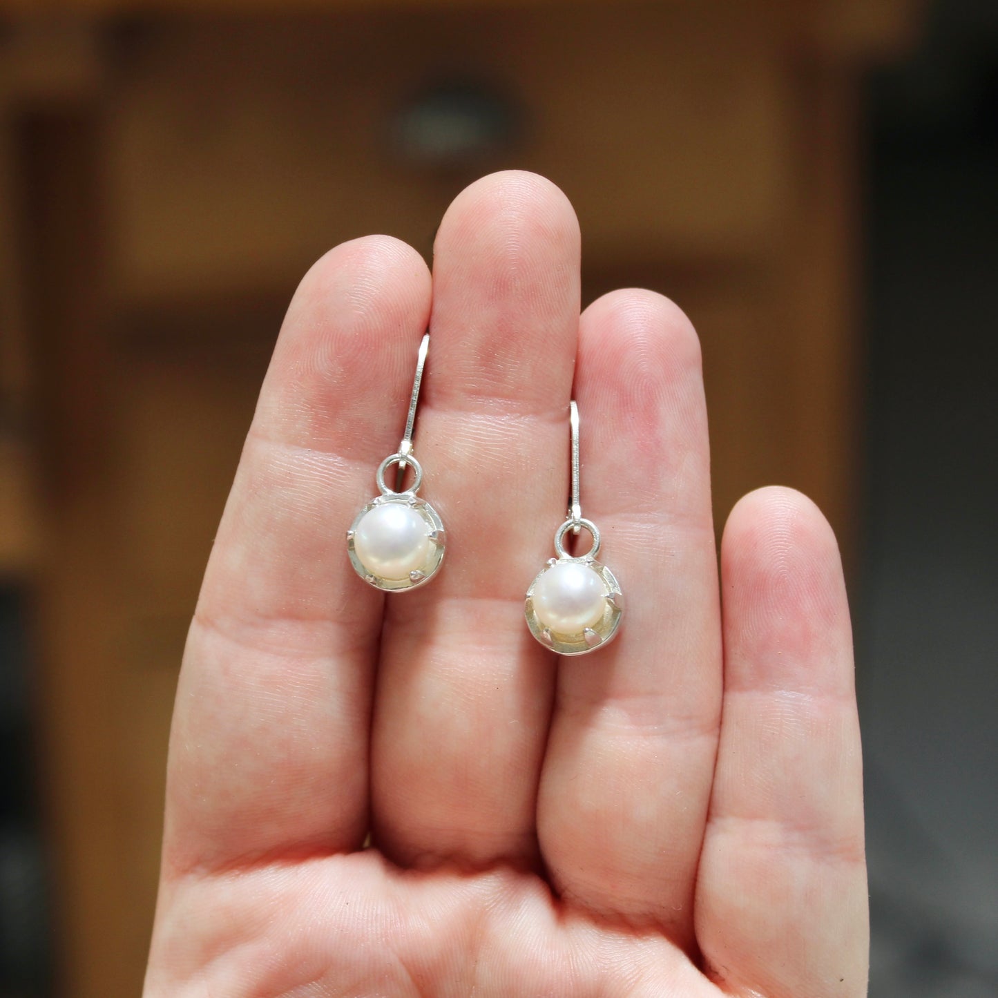 Modern Pearl Earrings - Prong Set Minimalist Pearl Earrings in Sterling Silver