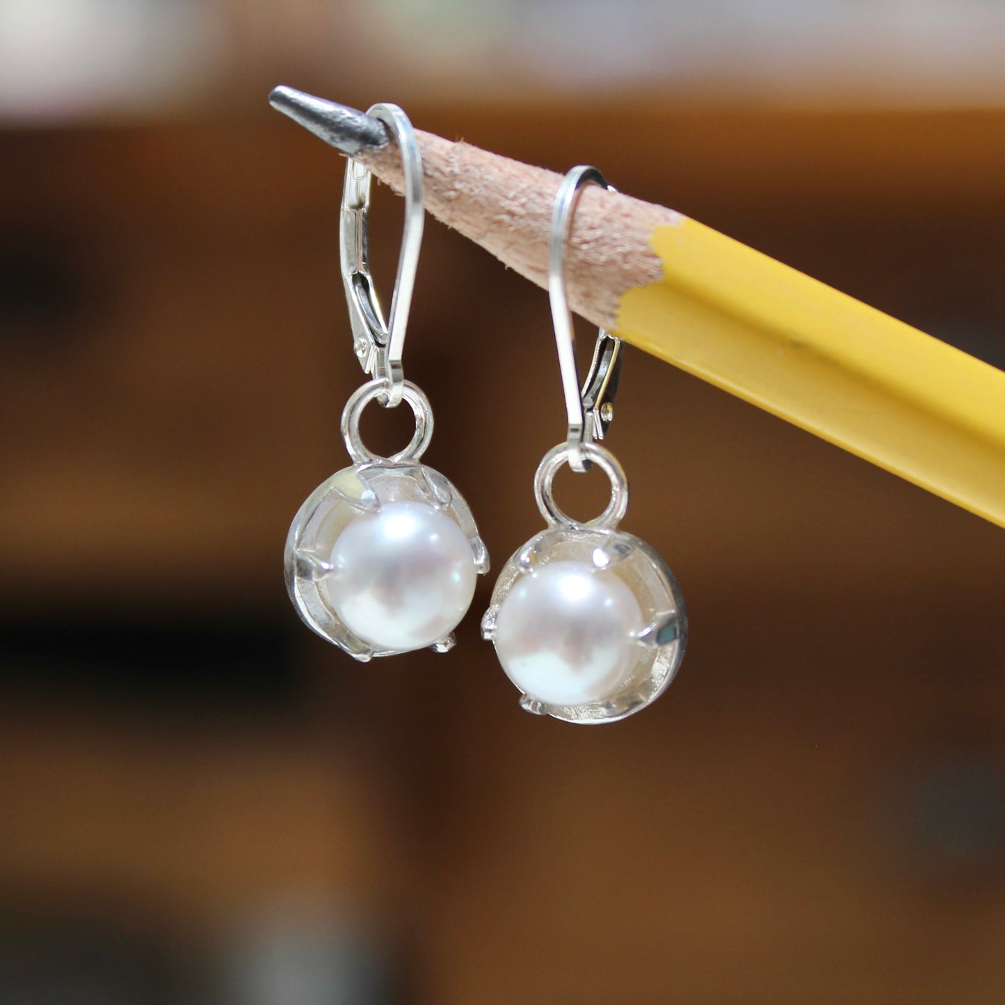 Modern Pearl Earrings - Prong Set Minimalist Pearl Earrings in Sterling Silver