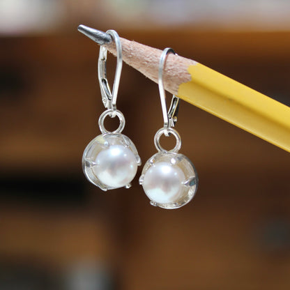 Modern Pearl Earrings - Prong Set Minimalist Pearl Earrings in Sterling Silver
