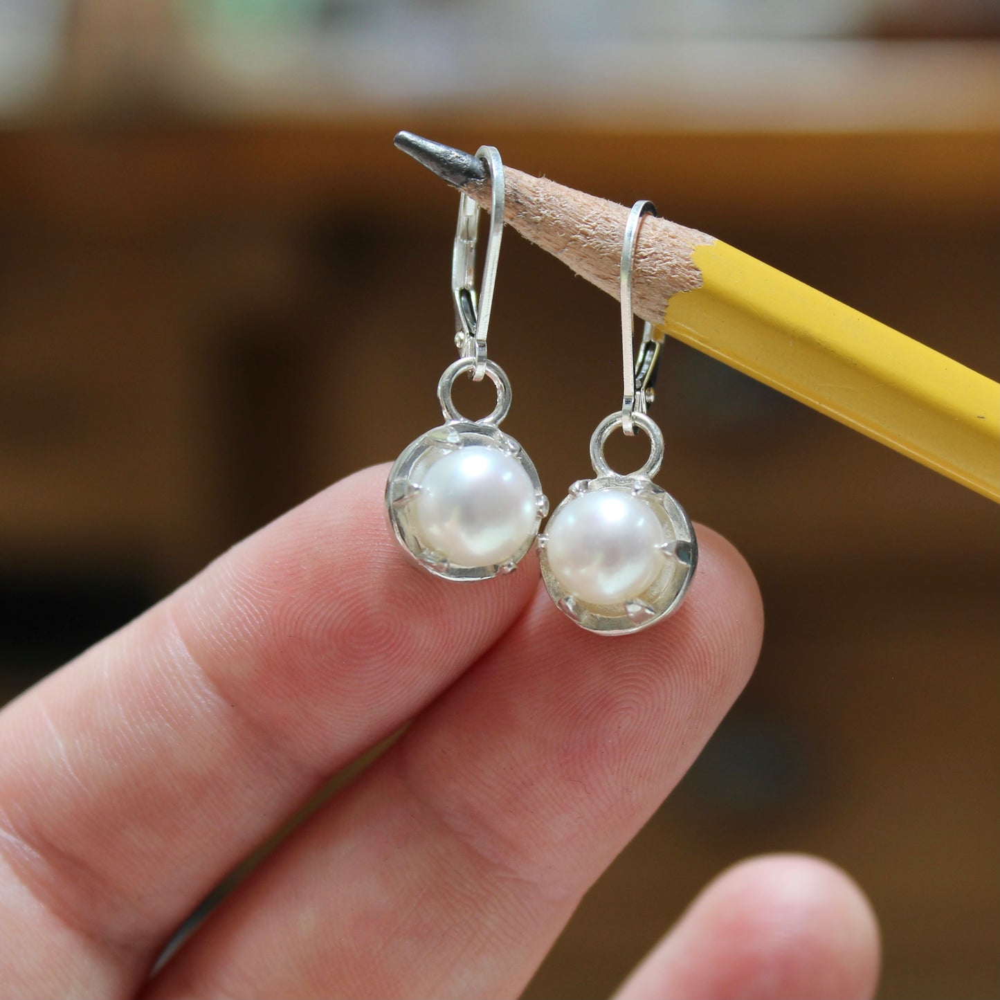 Modern Pearl Earrings - Prong Set Minimalist Pearl Earrings in Sterling Silver