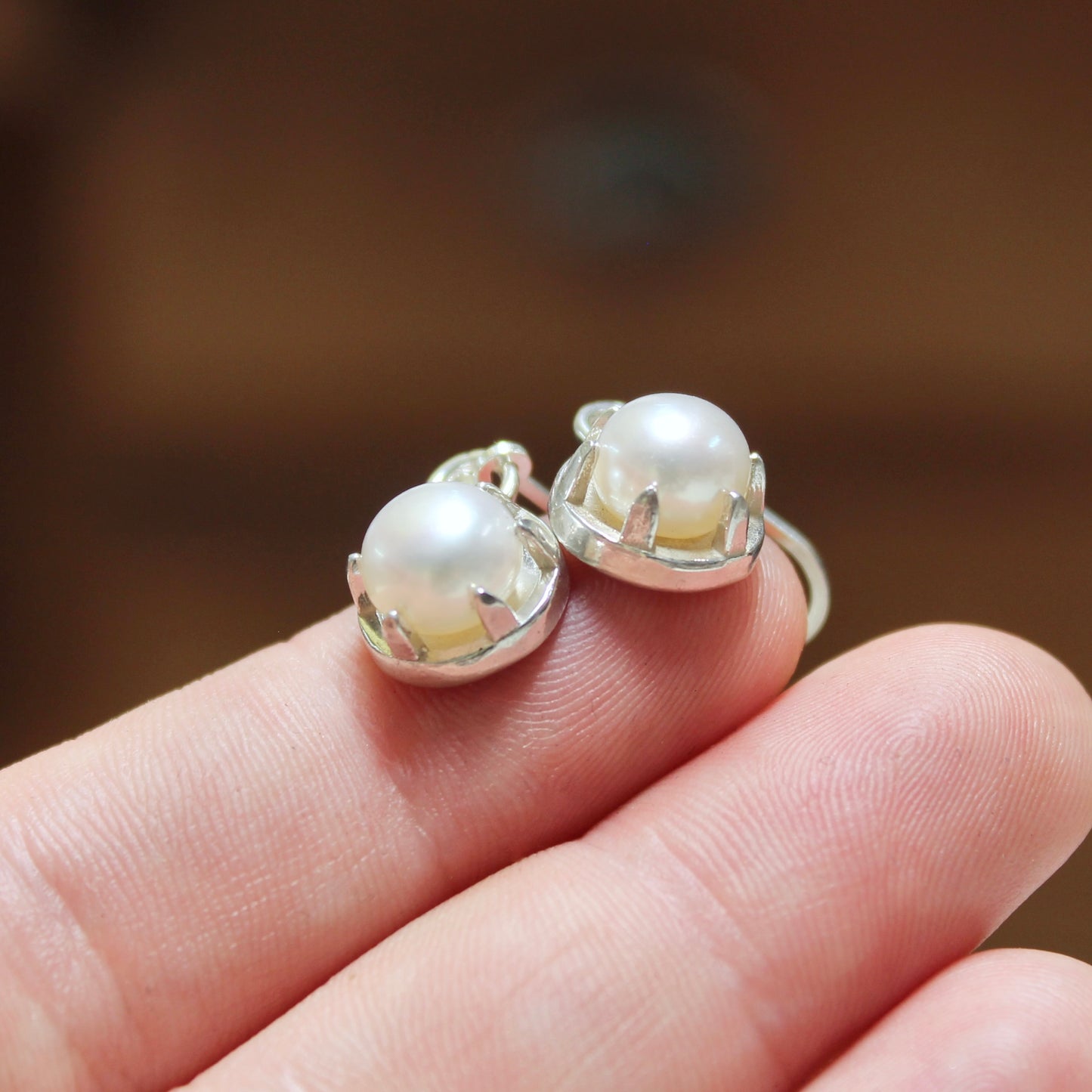Modern Pearl Earrings - Prong Set Minimalist Pearl Earrings in Sterling Silver