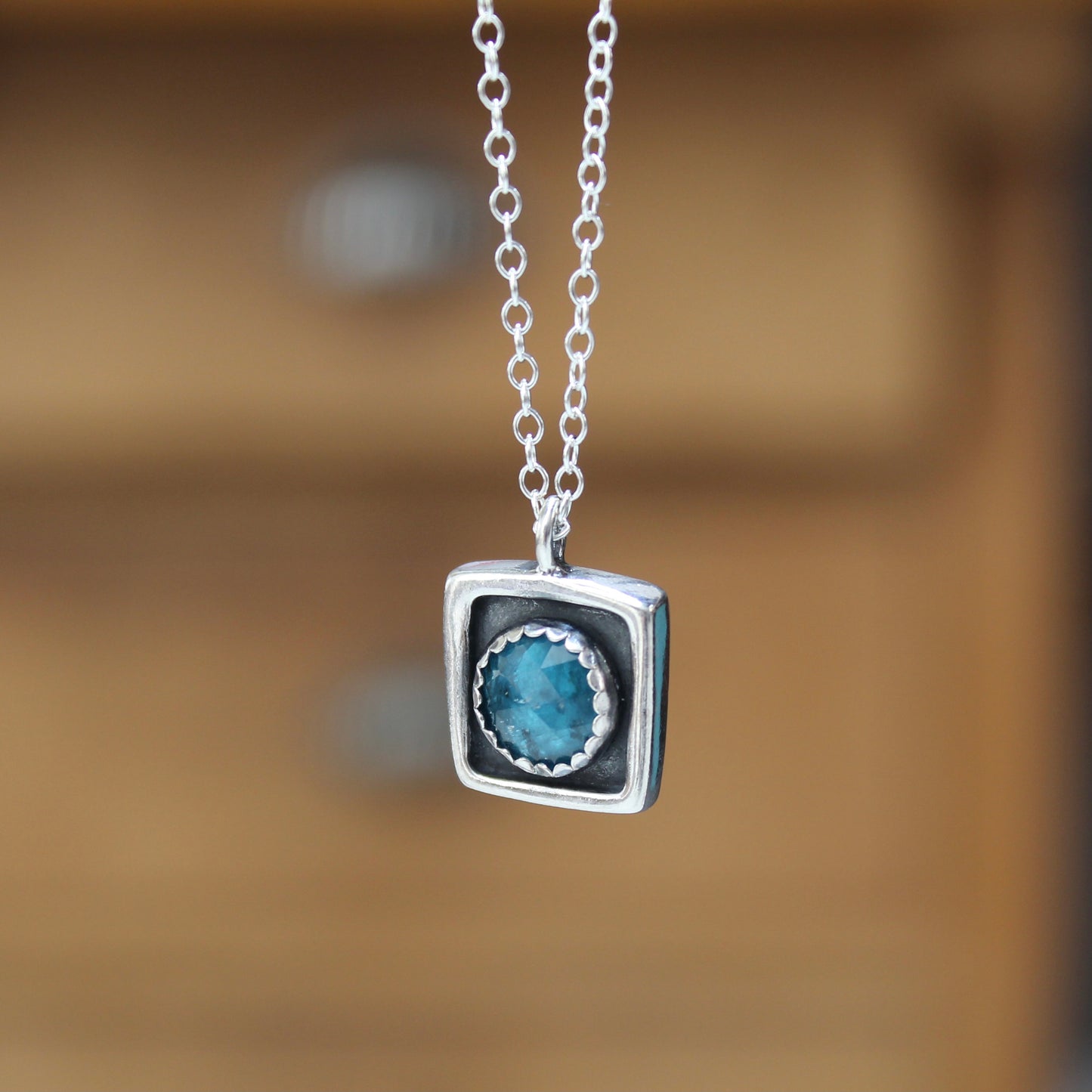 Faceted Teal Kyanite Necklace on Adjustable Chain