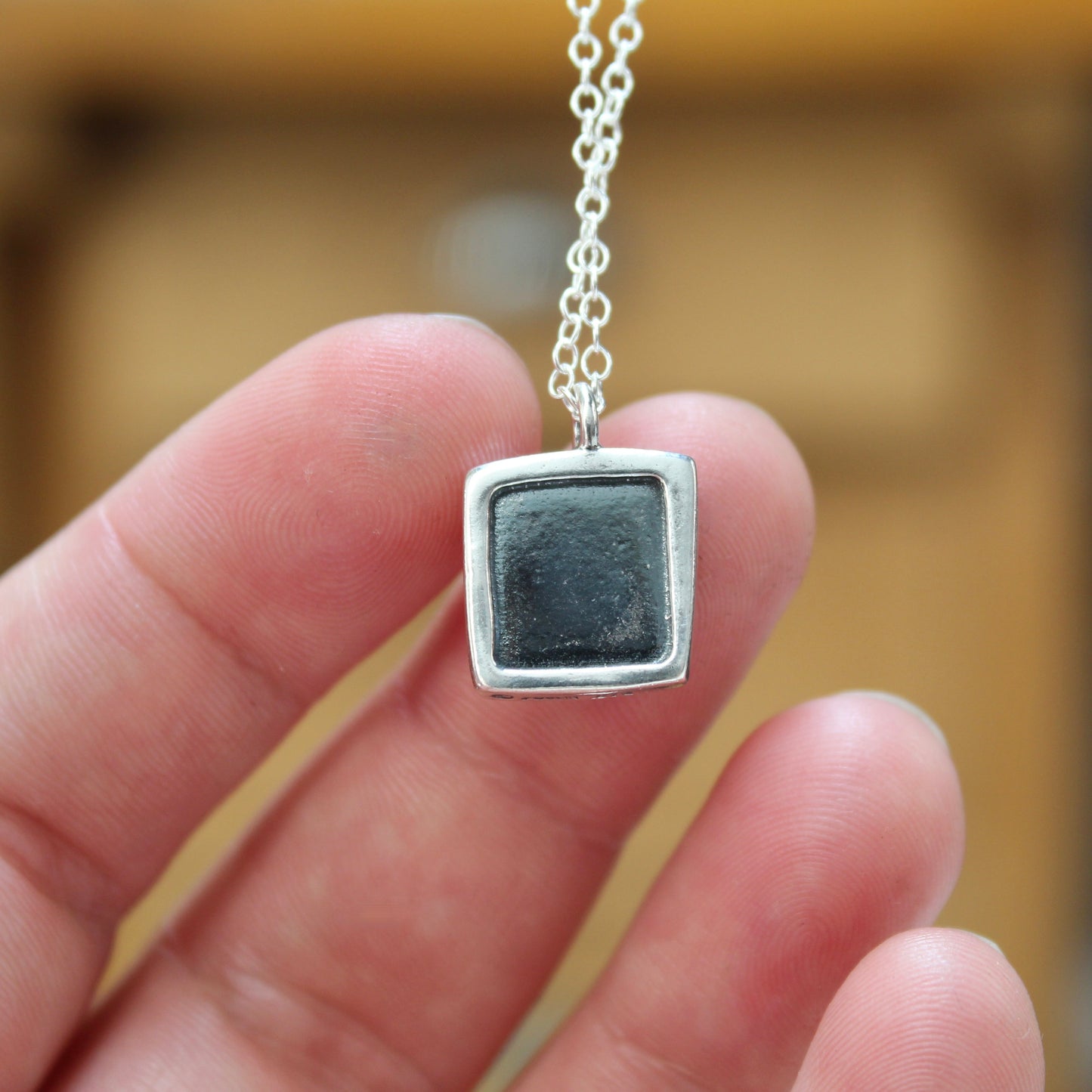 Modern Square Kyanite Pendant - Sterling Silver and Bezel Set Kyanite Pendant