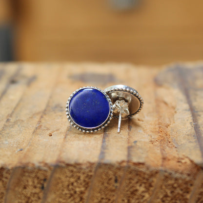 Round Lapis and Sterling Silver Post Earrings