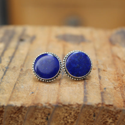 Round Lapis and Sterling Silver Post Earrings