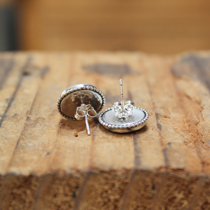 Round Lapis and Sterling Silver Post Earrings