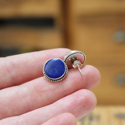 Round Lapis and Sterling Silver Post Earrings