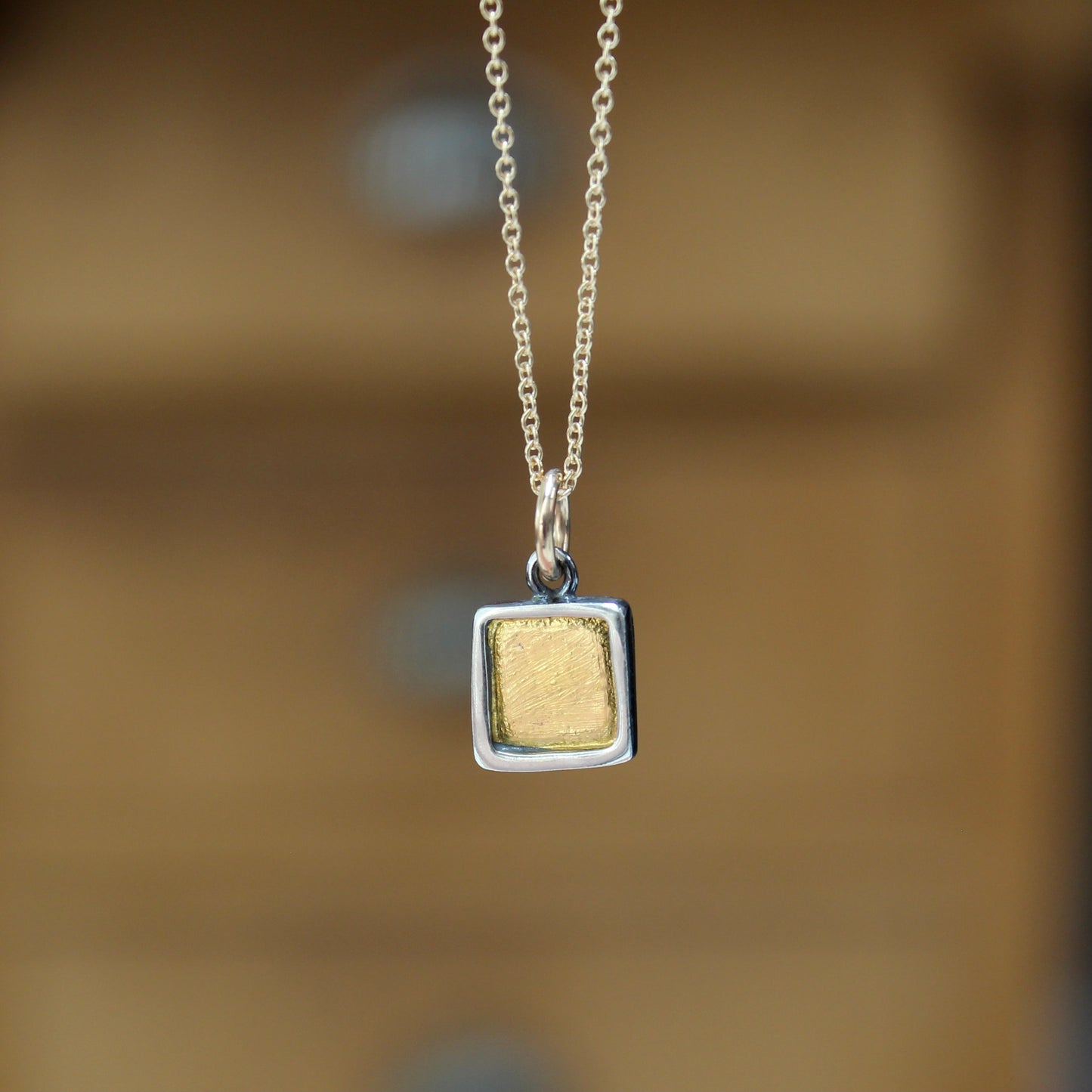 Small Square 24K Gold and Sterling Silver Necklace