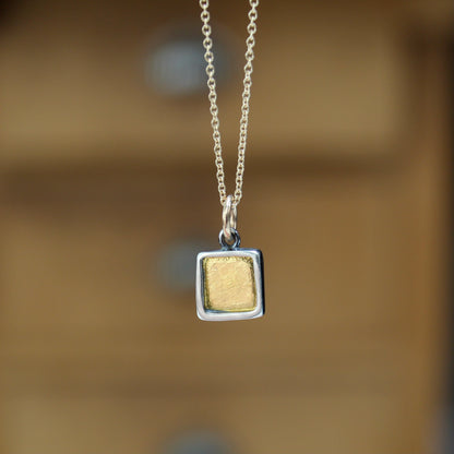 Small Square 24K Gold and Sterling Silver Necklace