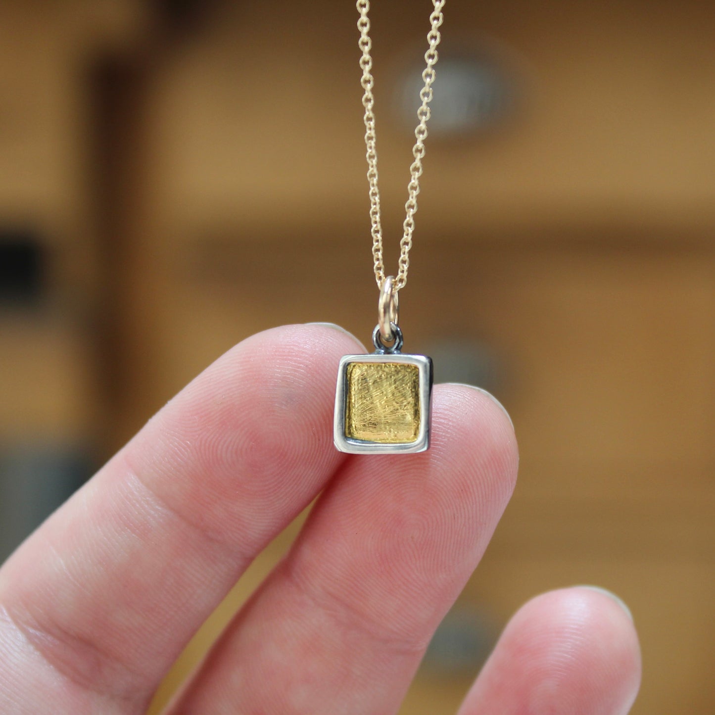 Small Square 24K Gold and Sterling Silver Necklace